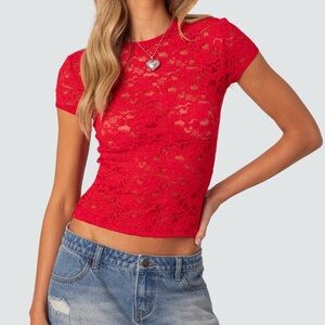 Red Lace Sheer Top